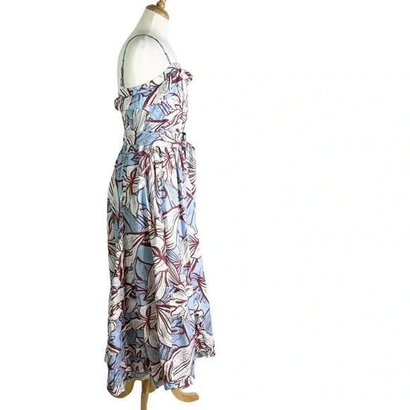 NICHOLAS Julie Cotton Floral Midi Dress Ruffle Detail and Pockets Blue Size 6 - Picture 8 of 14